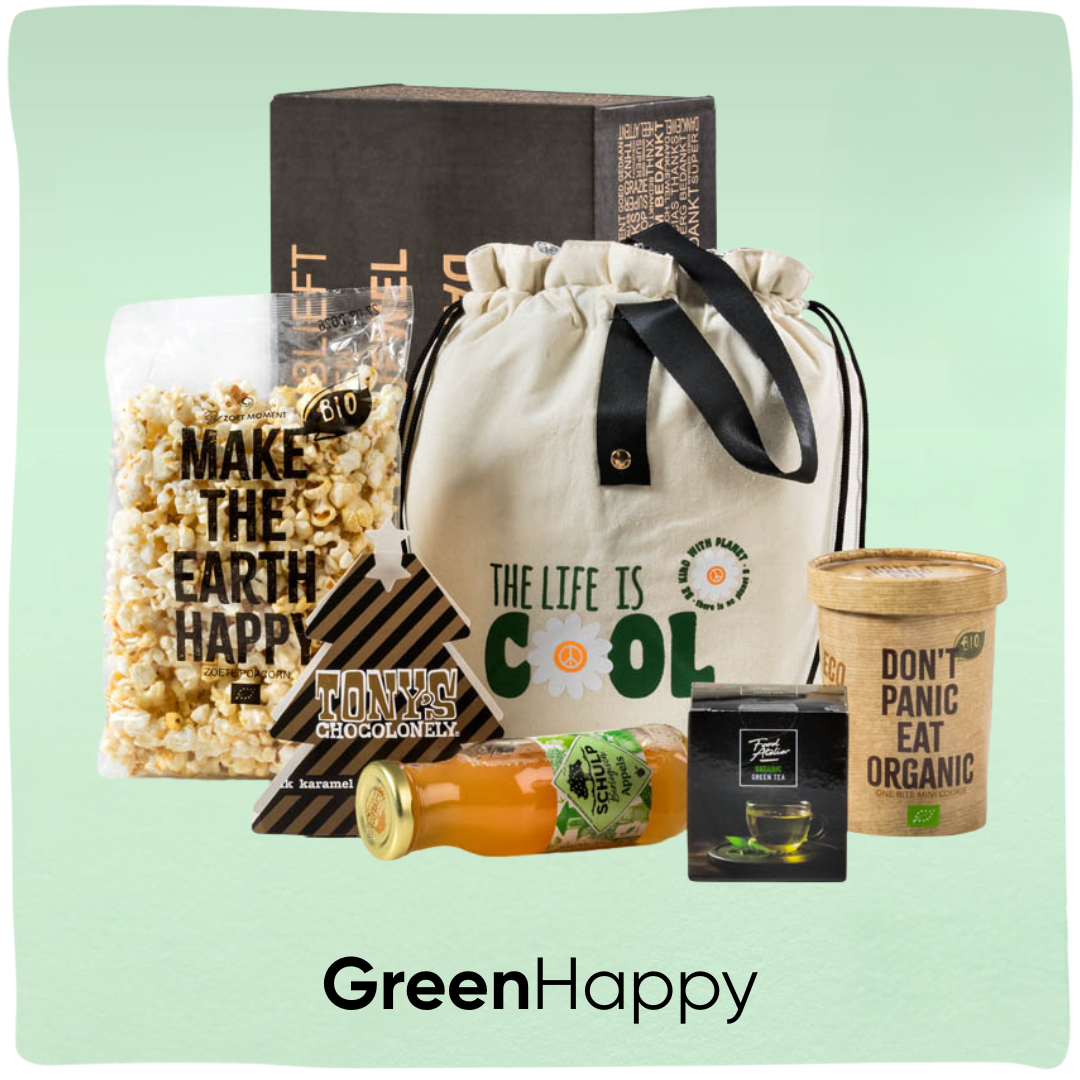 GreenHappy | Duurzaam kerstpakket vol biologische lekkernijen
