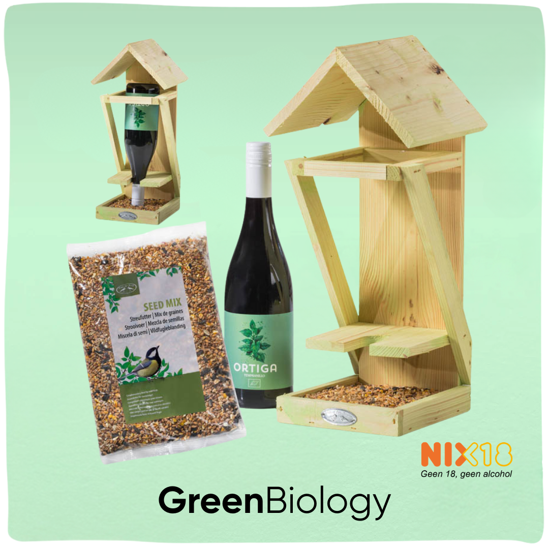 GreenBiology | Duurzaam kerstpakket met vogelhuisje en biologische wijn