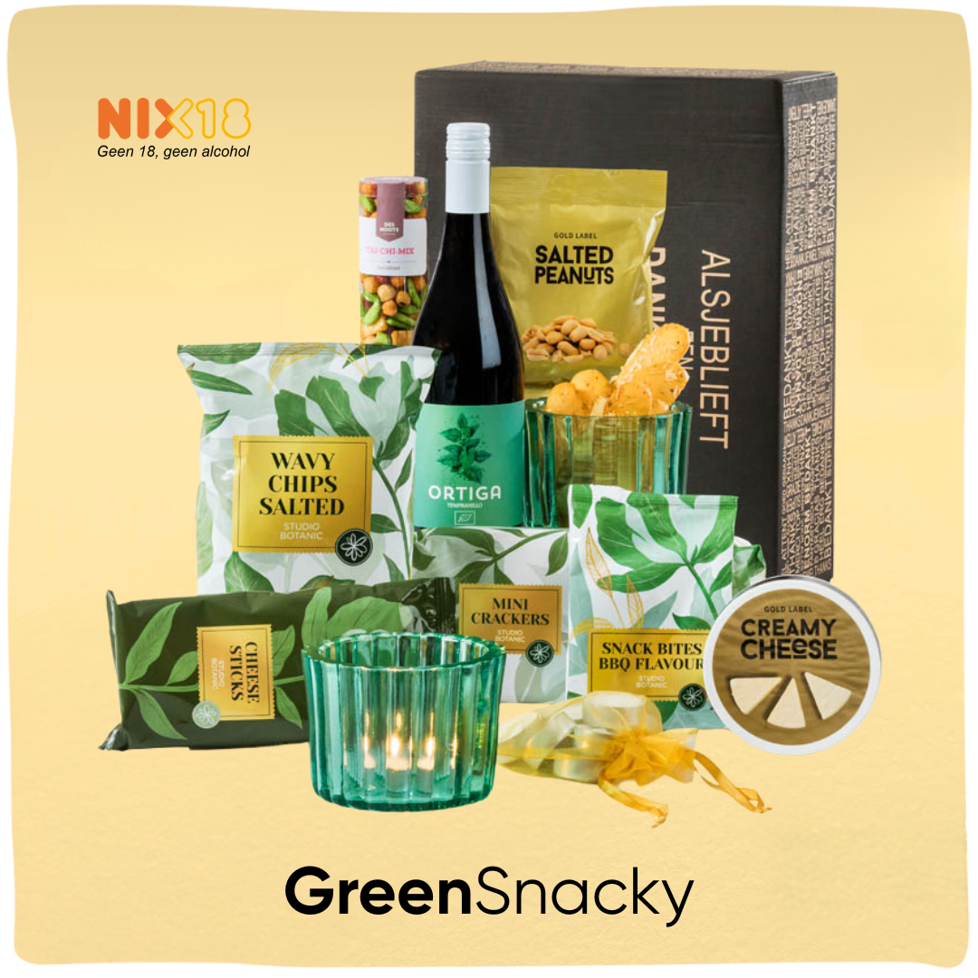 GreenSnacky | Duurzaam kerstpakket met snacks en biologische wijn