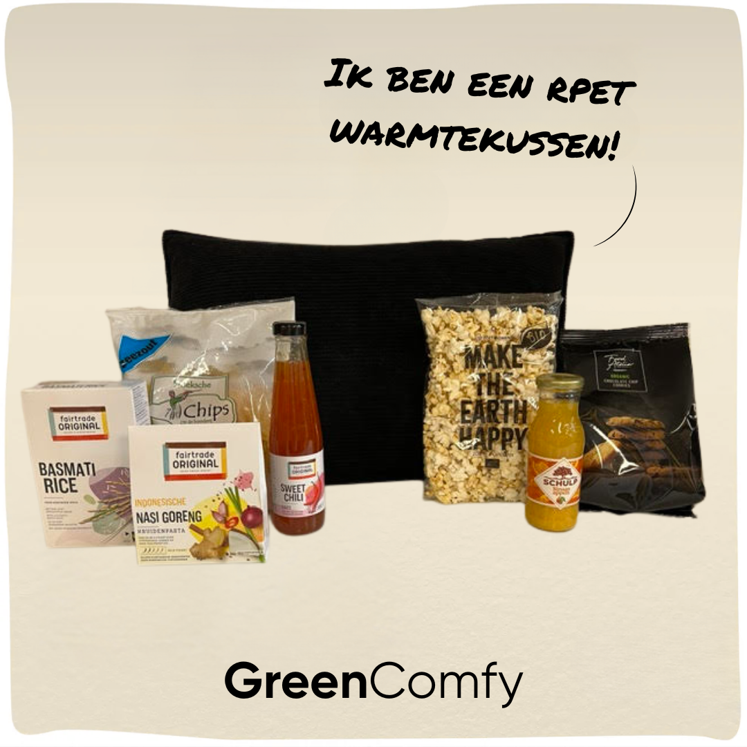 GreenComfy | Duurzaam kerstpakket met RPET warmtekussen en fairtrade snacks