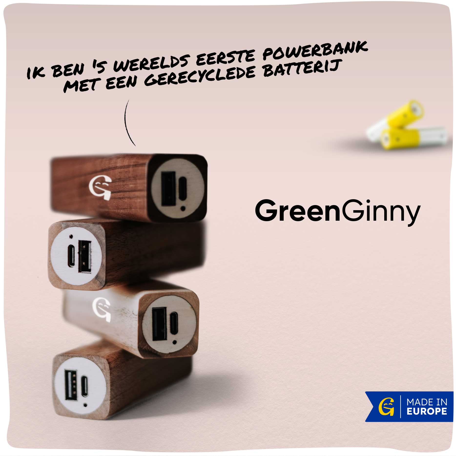 GreenGinny | Duurzame powerbank met gerecyclede batterij