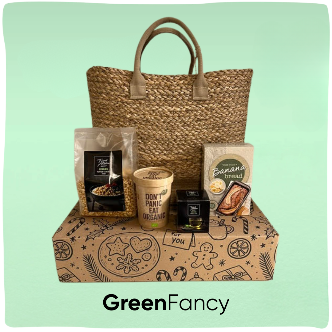 GreenFancy | Duurzaam kerstpakket met eco shopper en organische snacks