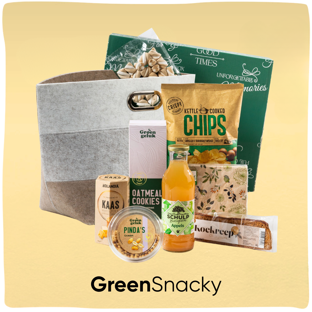GreenSnacky | Duurzaam kerstpakket met vilten draagtas en heerlijke snacks