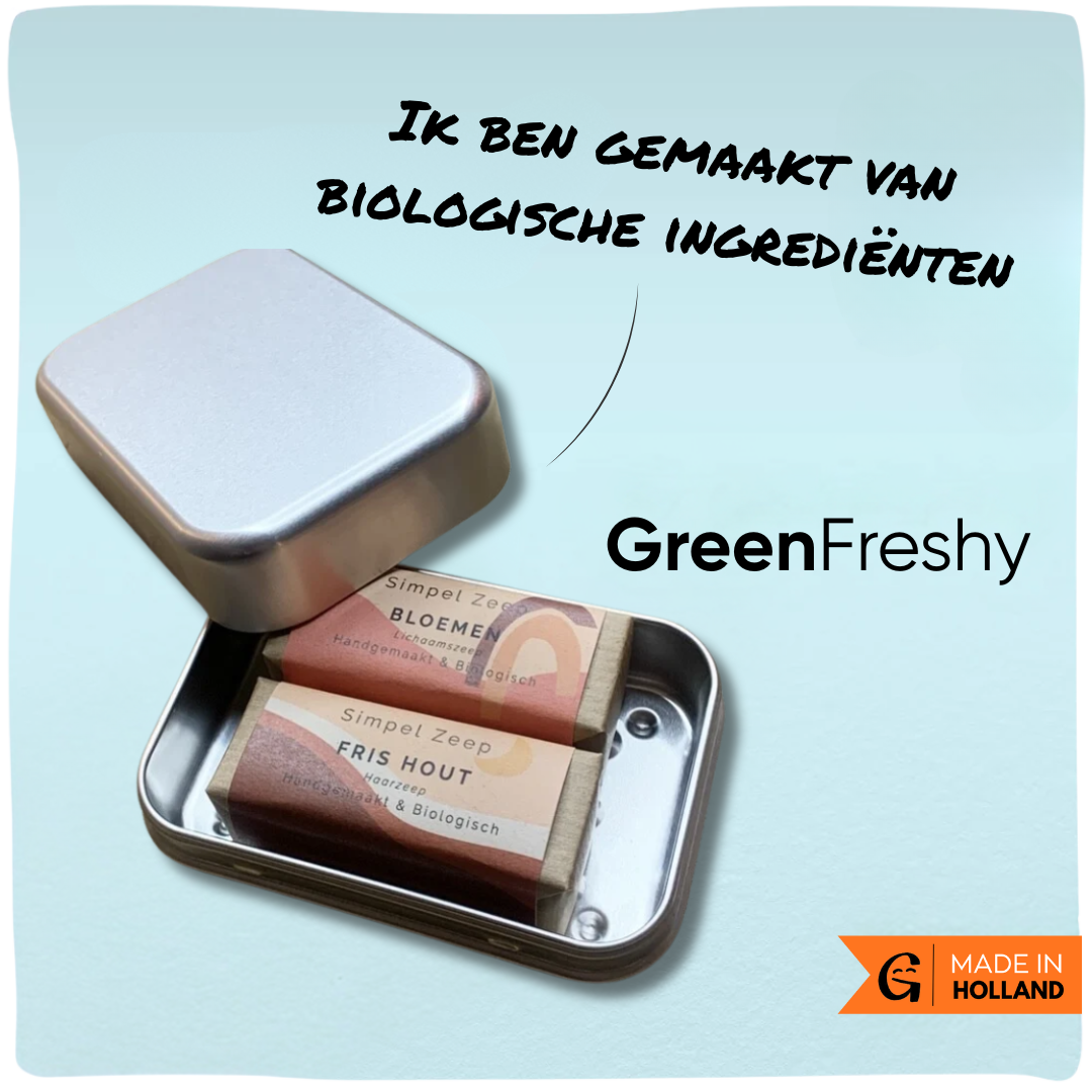 GreenFreshy | Cadeauset handgemaakte zeep van biologische ingrediënten in blik