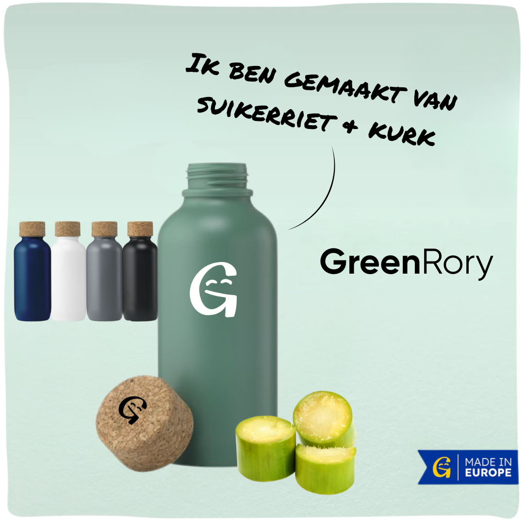 GreenRory | Duurzame waterfles gemaakt van suikerriet en kurk